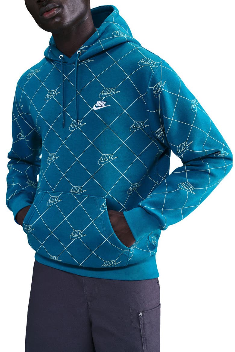 Club Fleece Graphic Hoodie, Main, color, GREEN ABYSS/ ABYSS/ WHITE