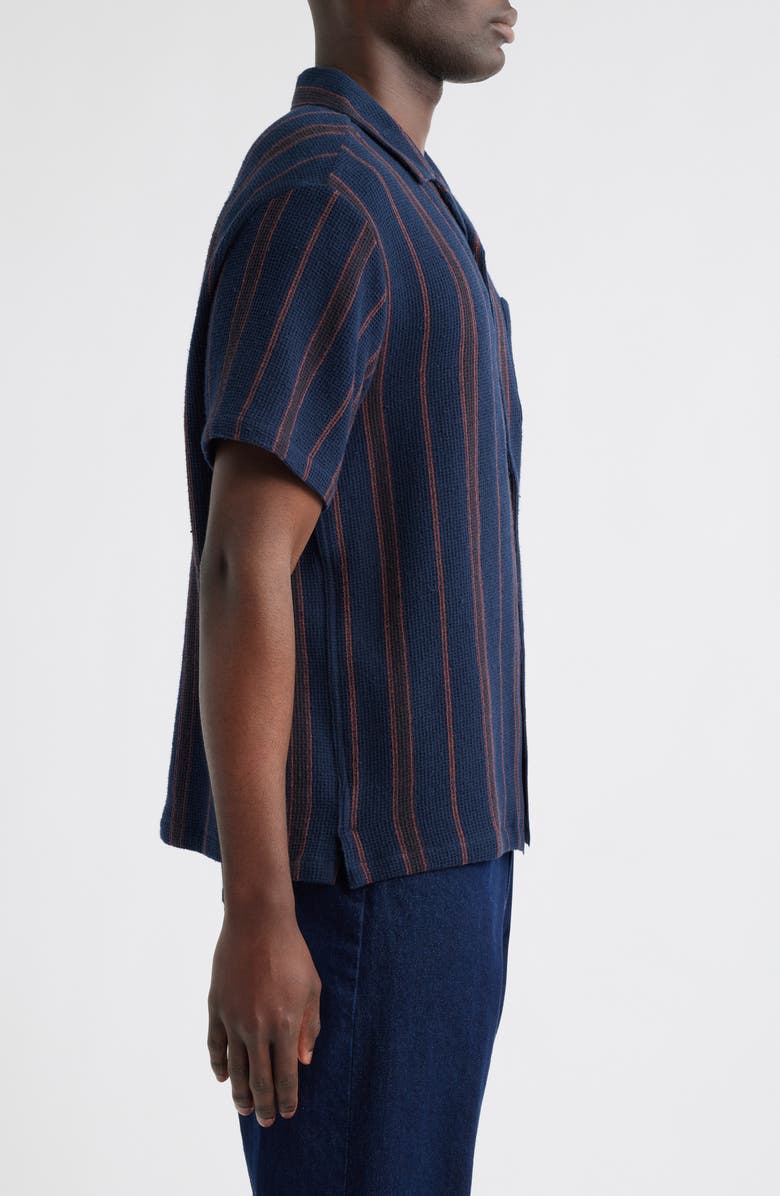 Brixton Bunker Stripe Cotton Waffle Camp Shirt, Alternate, color, 