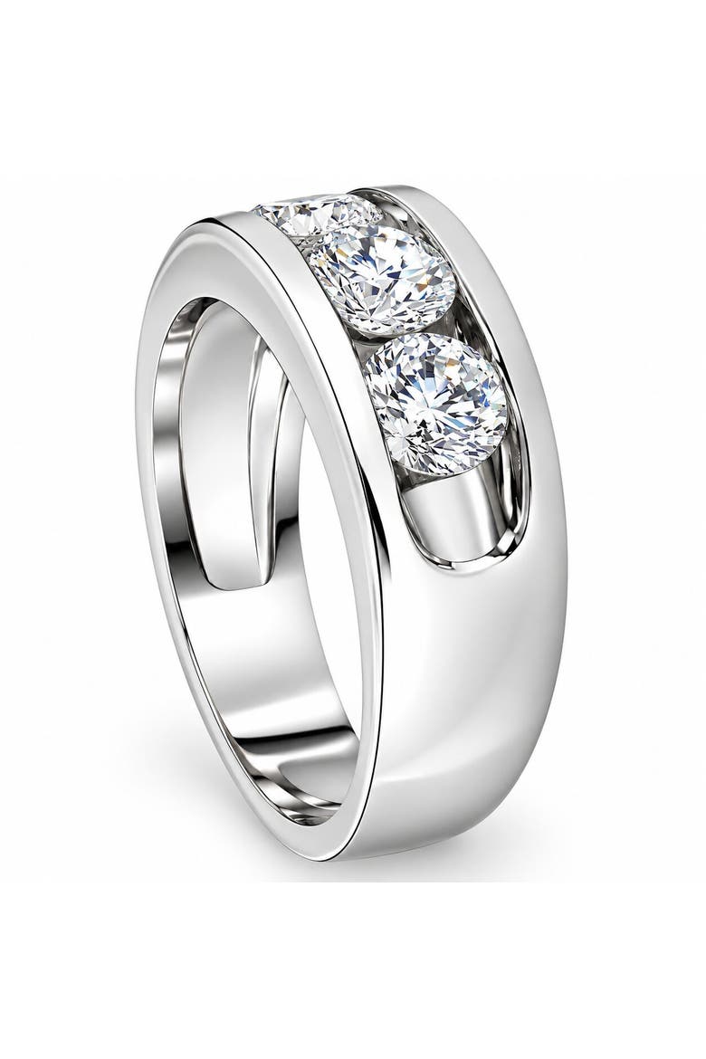 2 1/4ct Diamond Men's Three Stone Ring 10k Gold Lab Grown, Alternate, color, 10k White Gold