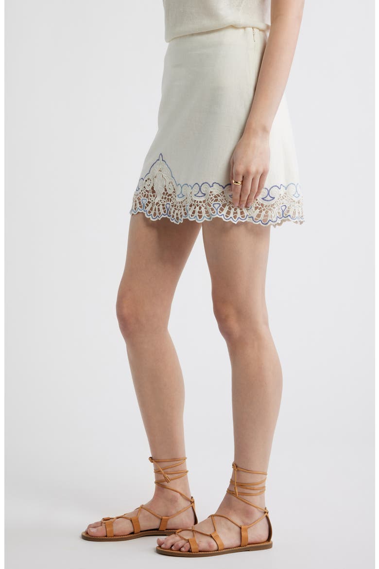 Cutwork Linen Blend Miniskirt, Alternate, color, IVORY EGRET