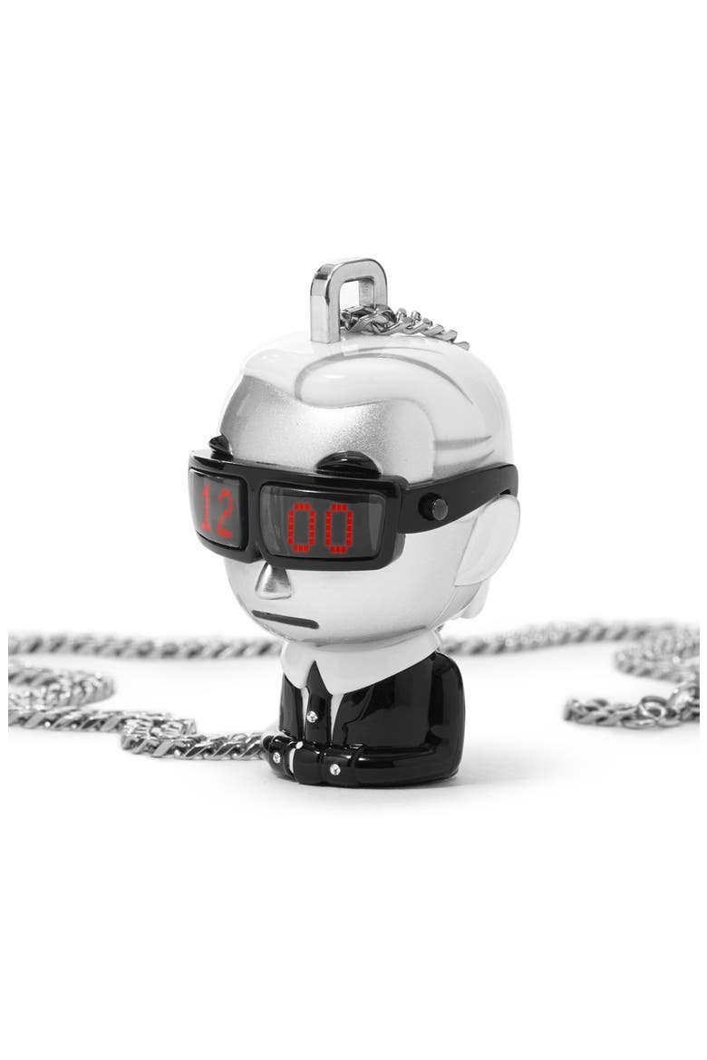 KARL LAGERFELD 'tokidoki' Digital Necklace Watch, 37mm x 51mm, Alternate, color, SILVER/ BLACK/ WHITE