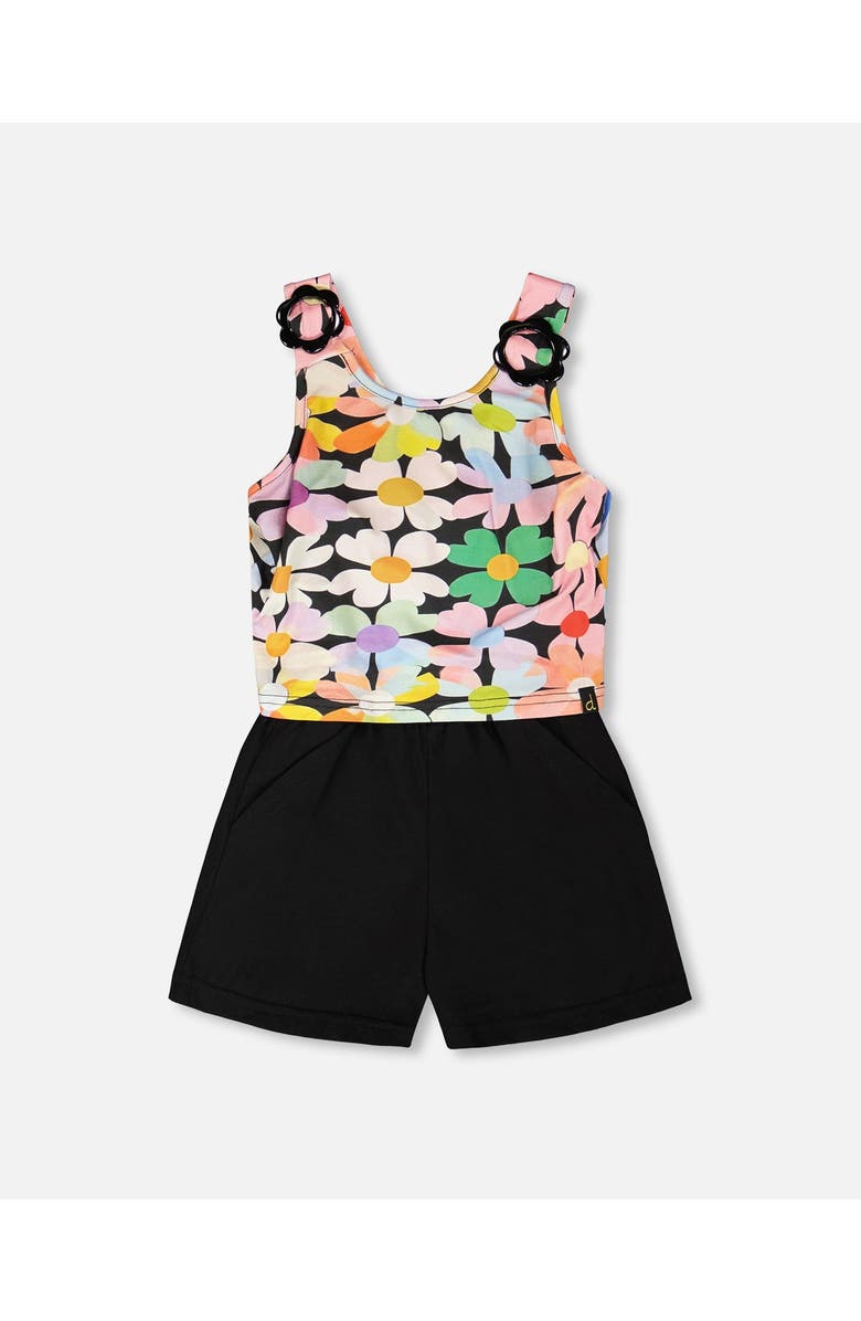 Deux par Deux Sleeveless Jersey Flowers Jumpsuit, Main, color, Black Floral Print