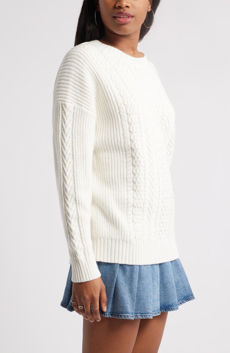 BP. Oversize Cotton Blend Cable Sweater, Alternate, color, Ivory