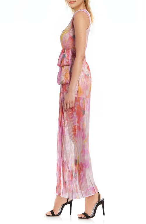 Jewel Badgley Mischka Metallic Abstract Print One-shoulder Gown In Multi