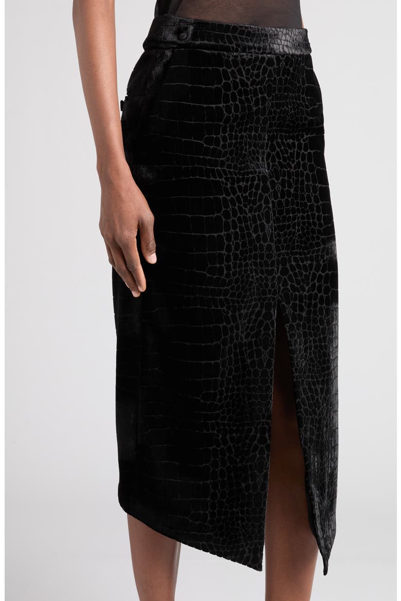 Crocodile Devoré Velvet Skirt, Alternate, color, BLACK