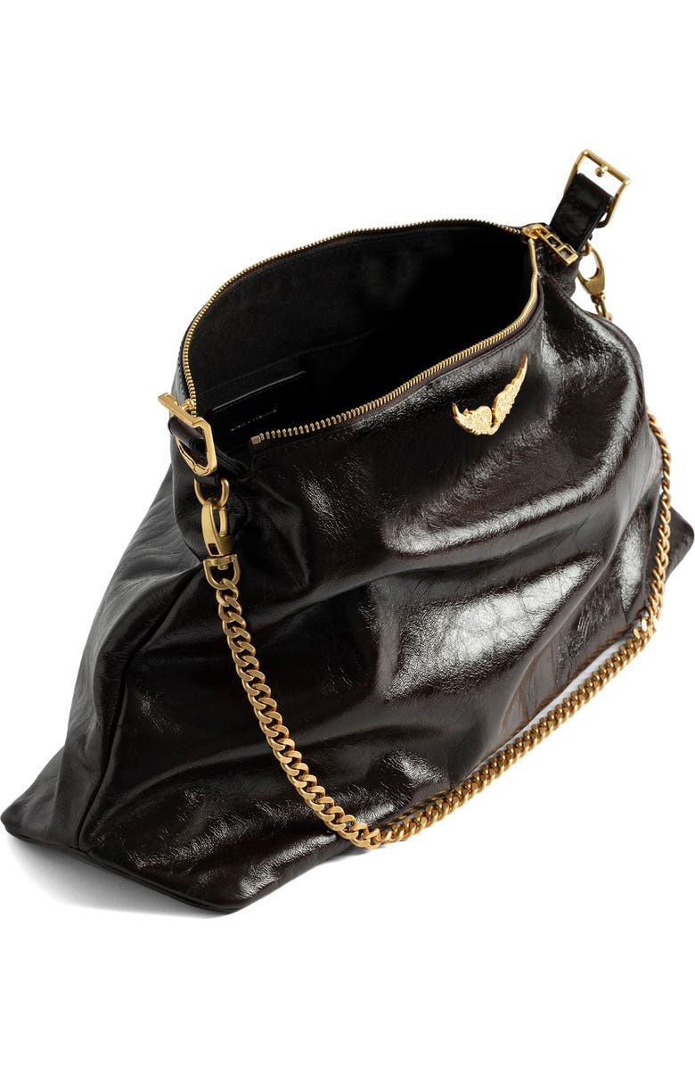 Zadig & Voltaire Jim Patent Leather Shoulder Bag, Alternate, color, Brownie