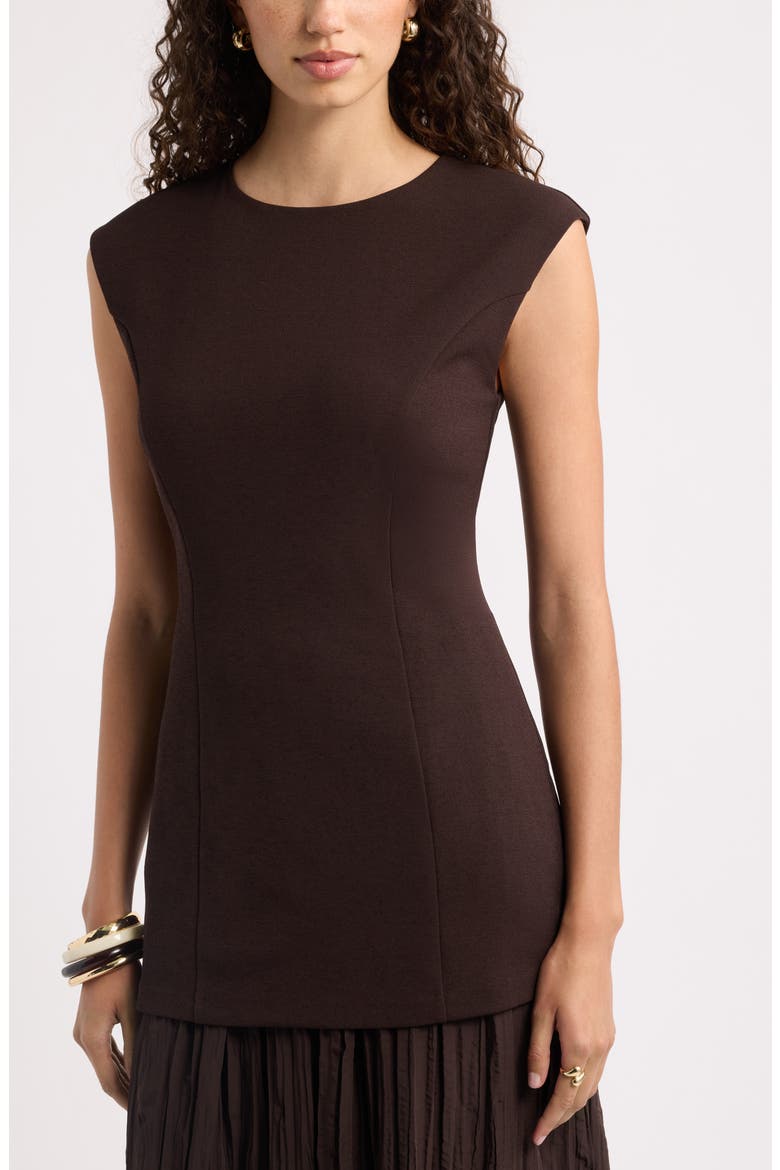 Mixed Media Pleated Dress, Alternate, color, BROWN MOLE