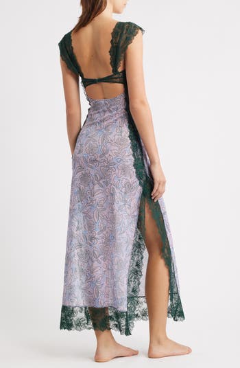 Suddenly Fine Floral Print Cutout Lace Trim Nightgown