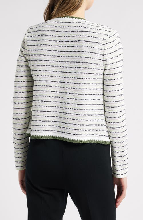 Ming Wang Dashed Stripe Knit Jacket In White/fern/limestone