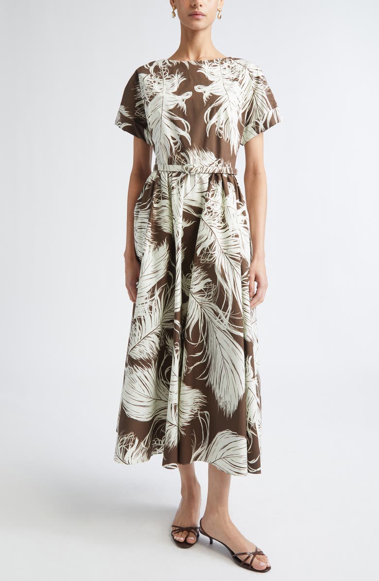Oscar de la Renta All Over Feathers Dress, Main, color, Ecru/ Dark Brown