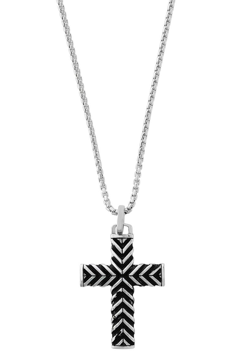 Sterling Silver Chevron Cross Pendant Necklace, Main, color, BLACK