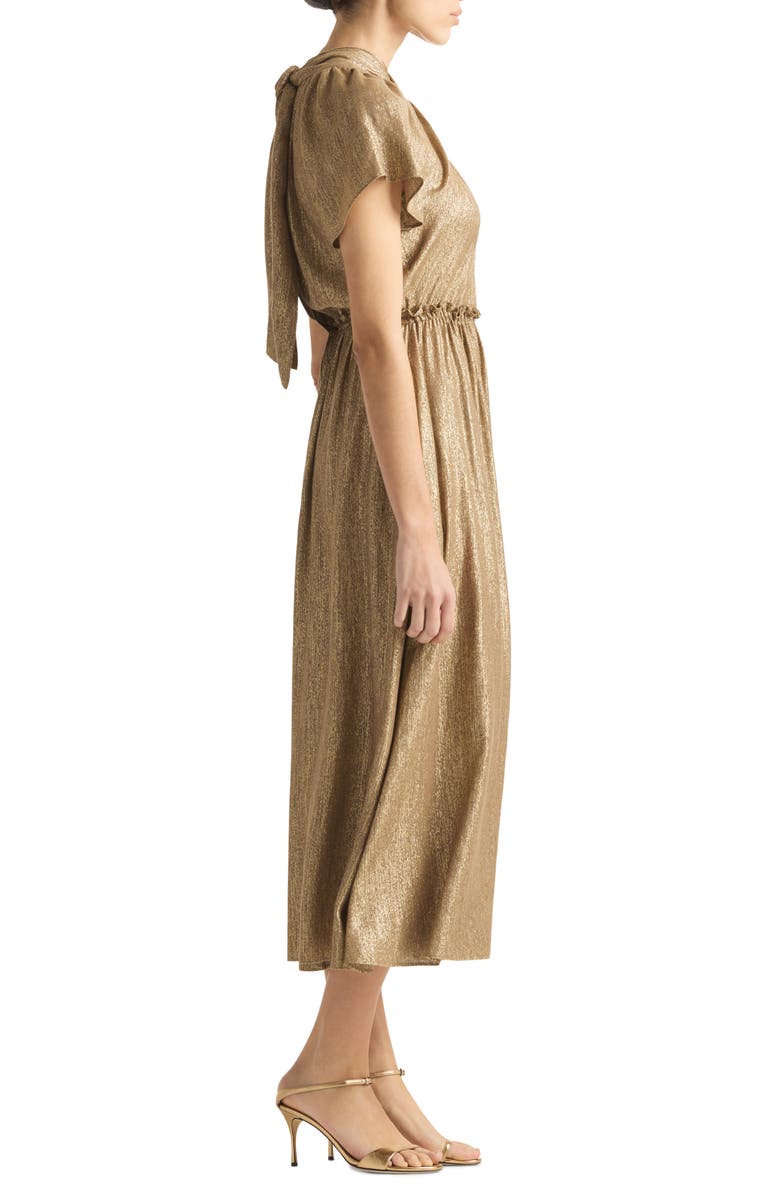 ST. JOHN Metallic Wrap Bodice Midi Dress, Alternate, color, Gold