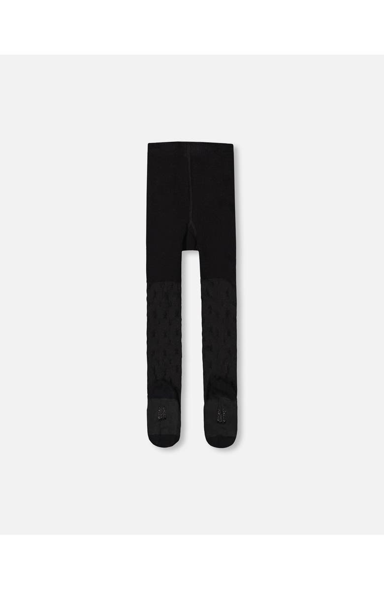 Deux par Deux Knit Tights with Tone-On-Tone Star, Alternate, color, Black