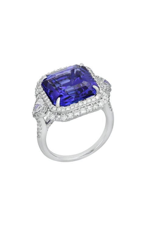 18K White Gold Tanzanite & Diamond Echo Halo Statement Ring
