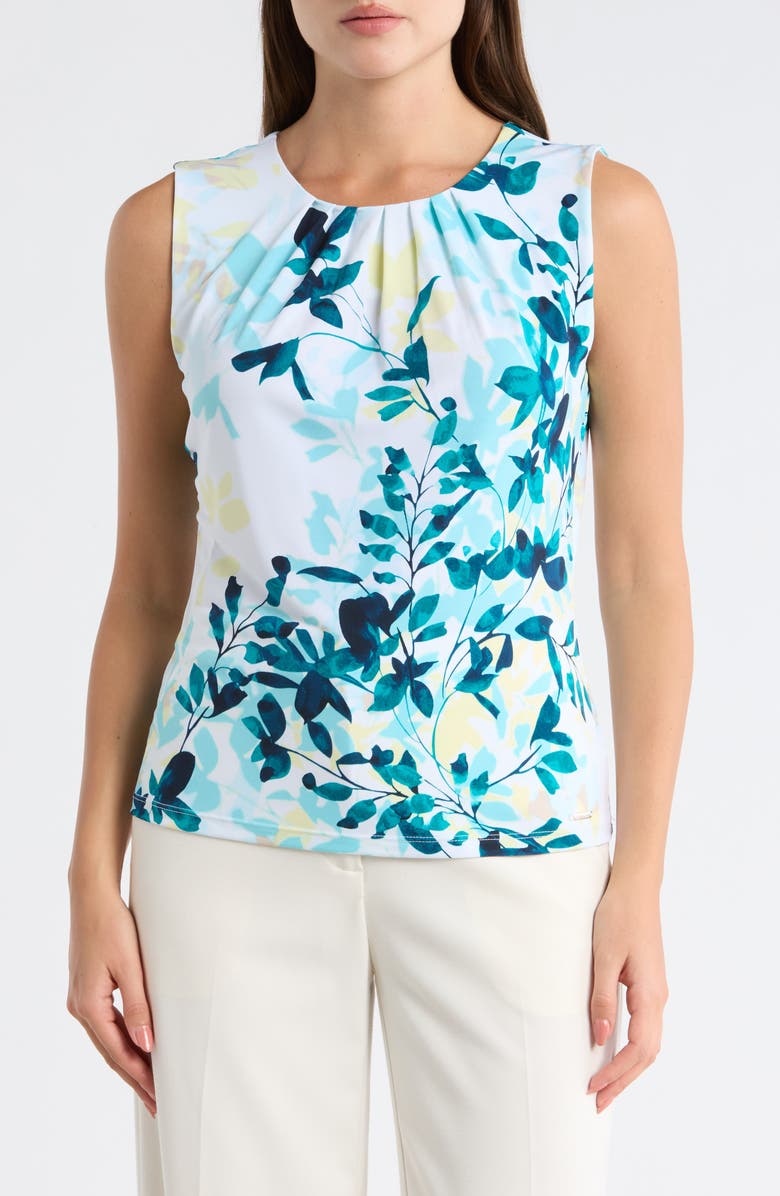 Calvin Klein Leaf Sleeveless Top, Main, color, White Multi