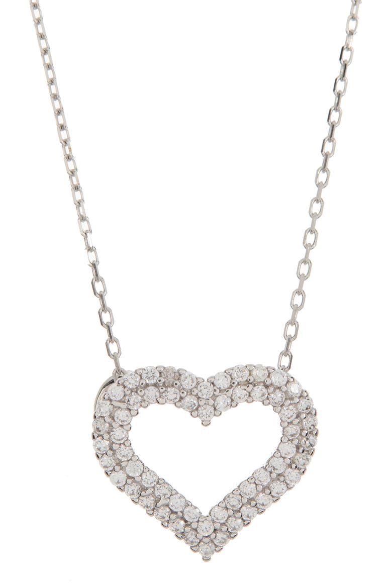 Sterling Silver Pave CZ Heart Pendant Necklace, Main, color, WHITE