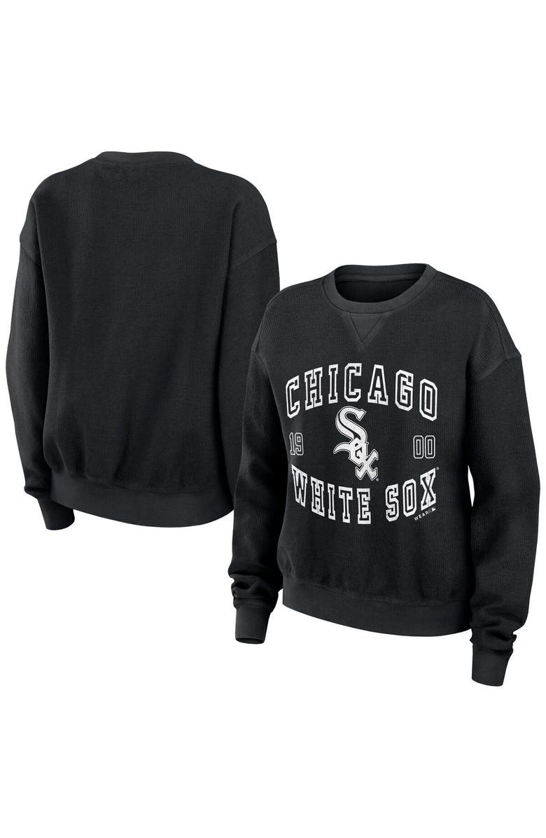 WEAR by Erin Andrews Women's WEAR by Erin Andrews Black Chicago White Sox Vintage Cord Pullover Sweatshirt, Main, color, 