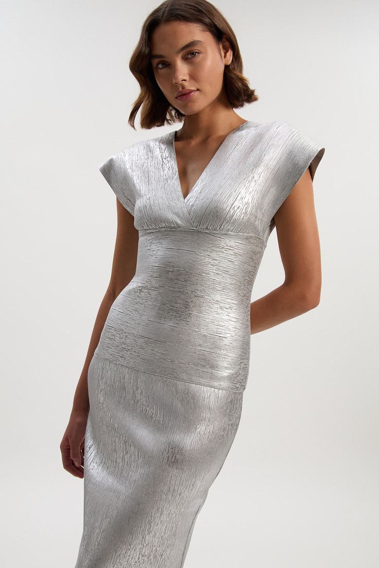 Deep V-Neck Angel Sleeve Maxi Dress, Alternate, color, Silver