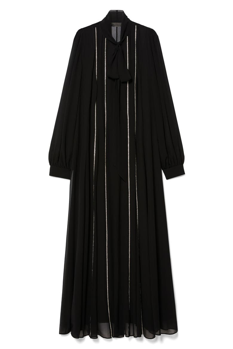 Pagine Rhinestone Stripe Crêpe de Chine Maxi Shirtdress, Alternate, color, BLACK