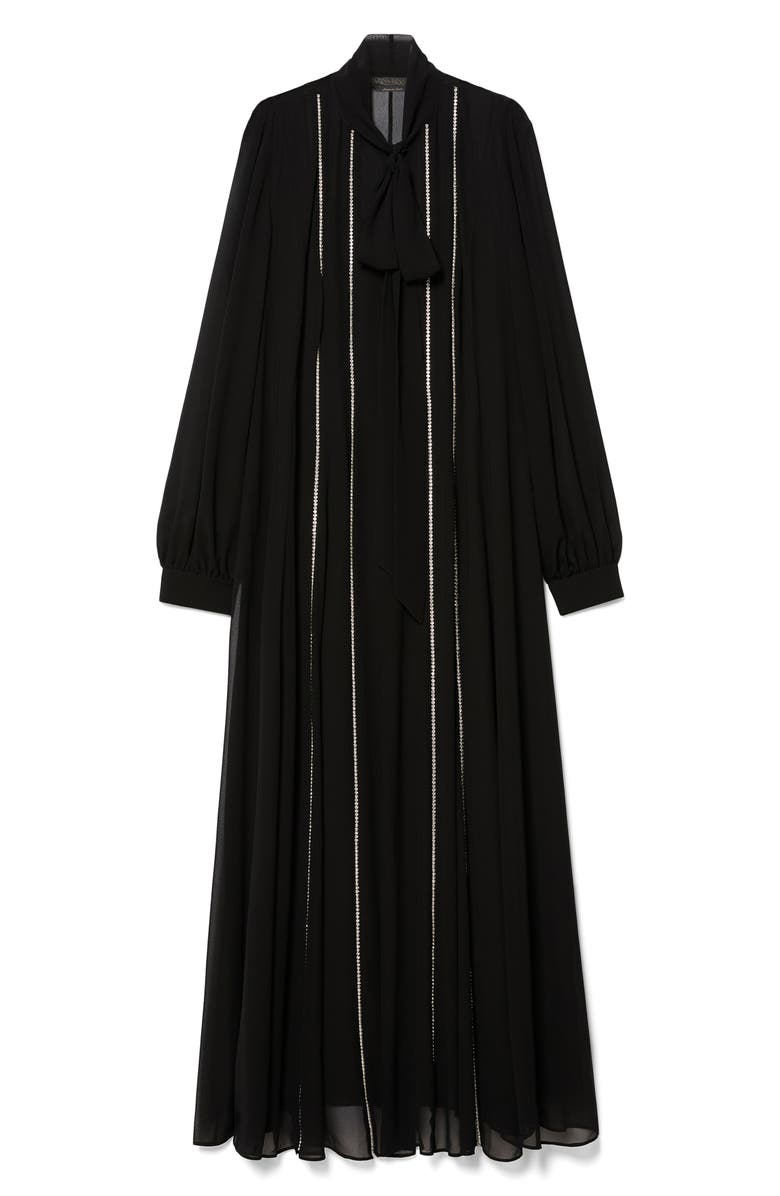 Marina Rinaldi Pagine Rhinestone Stripe Crêpe de Chine Maxi Shirtdress, Alternate, color, Black