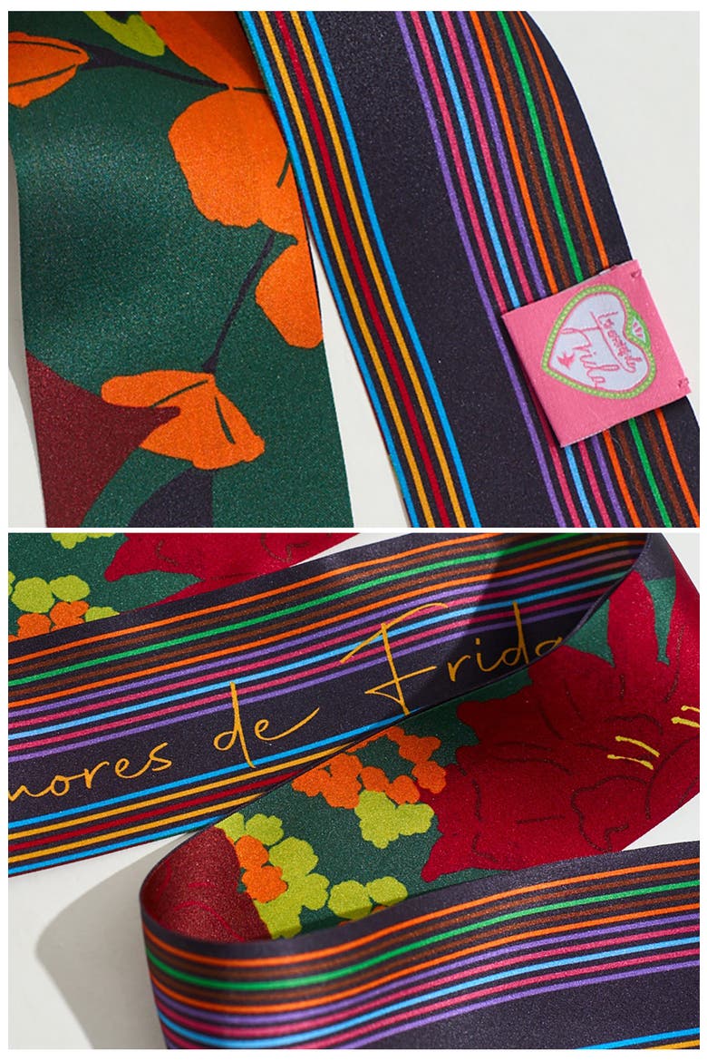 Frida Garden Print Skinny Silk Scarf, Alternate, color, PURPLE