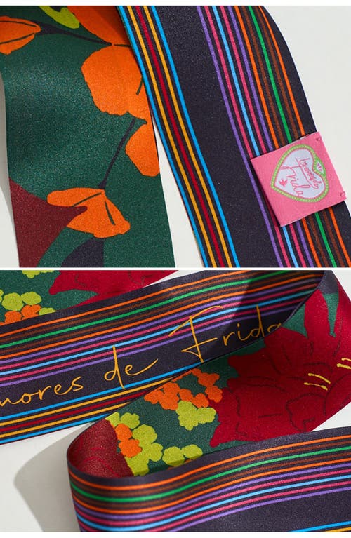 Lost Pattern Frida Garden Print Skinny Silk Scarf In Multi