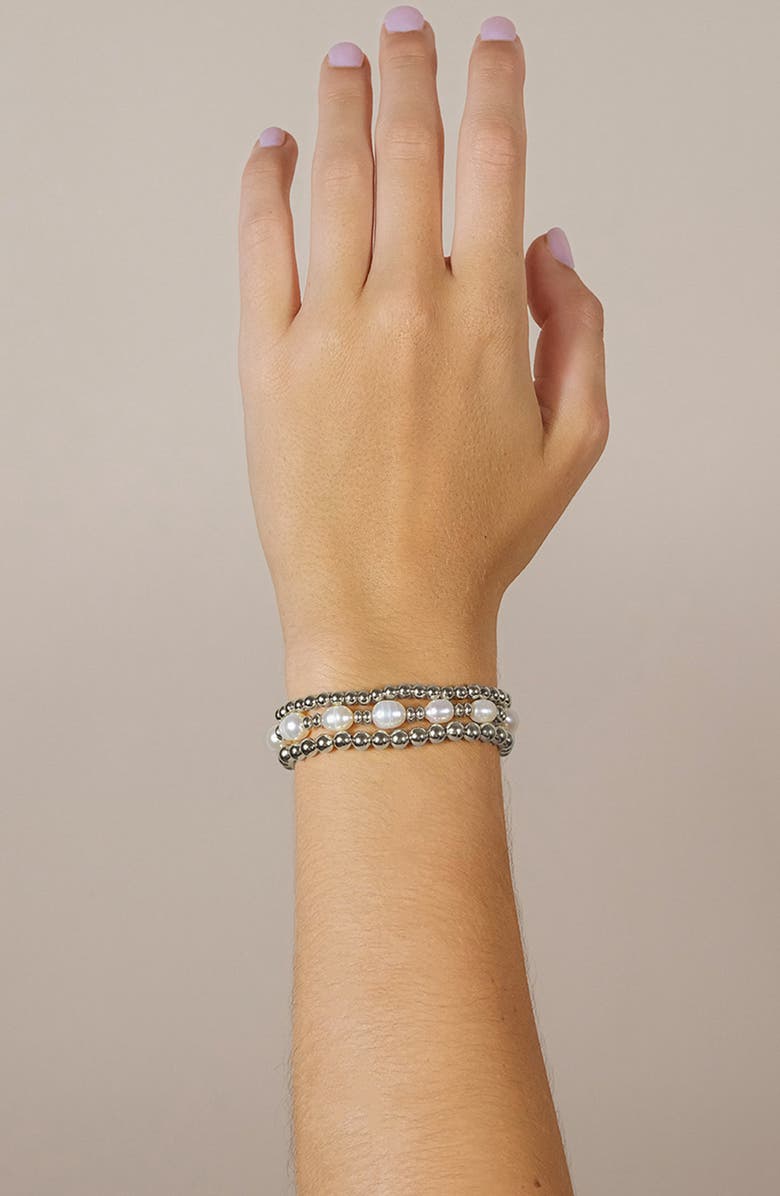 Sterling Forever Viola Set of 3 Pearl Beaded Bracelets, Alternate, color, Silver