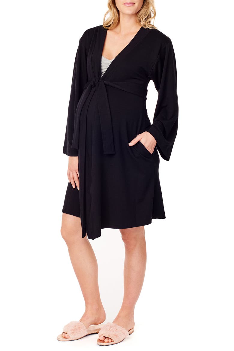 Ingrid & Isabel® Lounge Maternity Robe, Alternate, color, JET BLACK