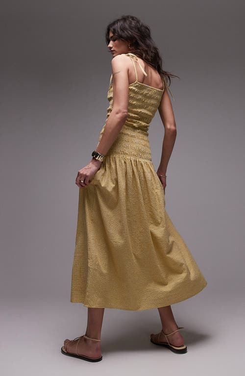 Topshop Shirred Cotton Seersucker Midi Sundress