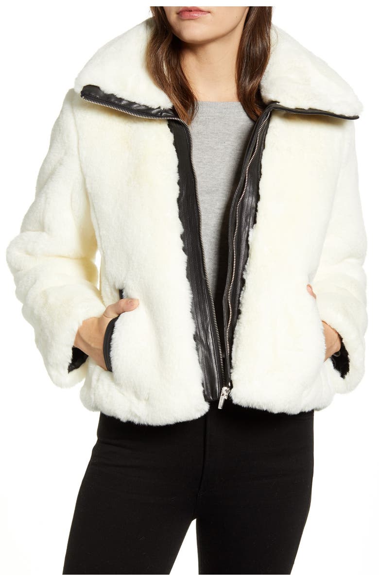 Cole Haan Faux Fur Cropped Jacket, Main, color, 