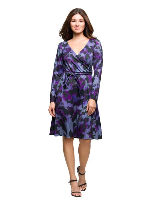 Long Sleeve Wrap Dress with Belt Print
