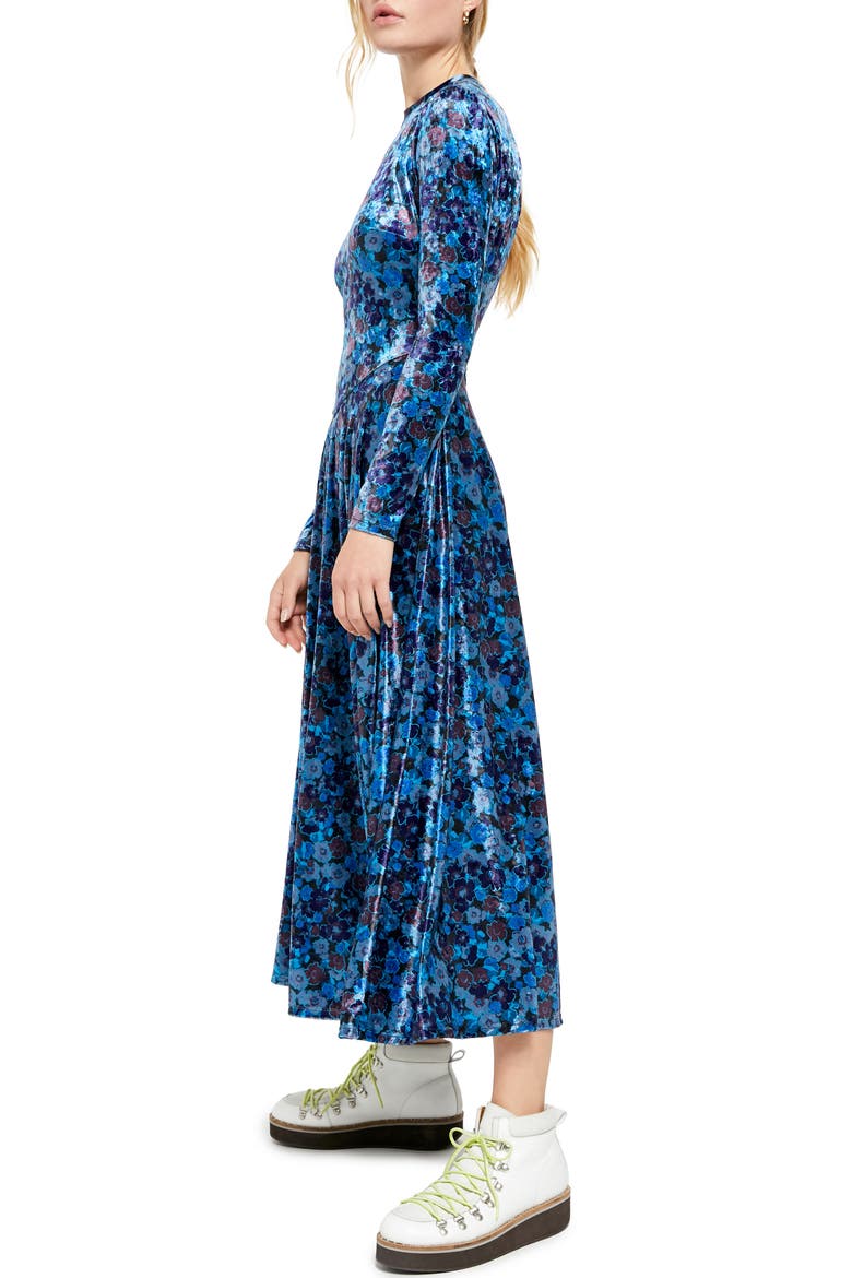 Heartland Long Sleeve Velvet Midi Dress, Alternate, color, ONYX COMBO