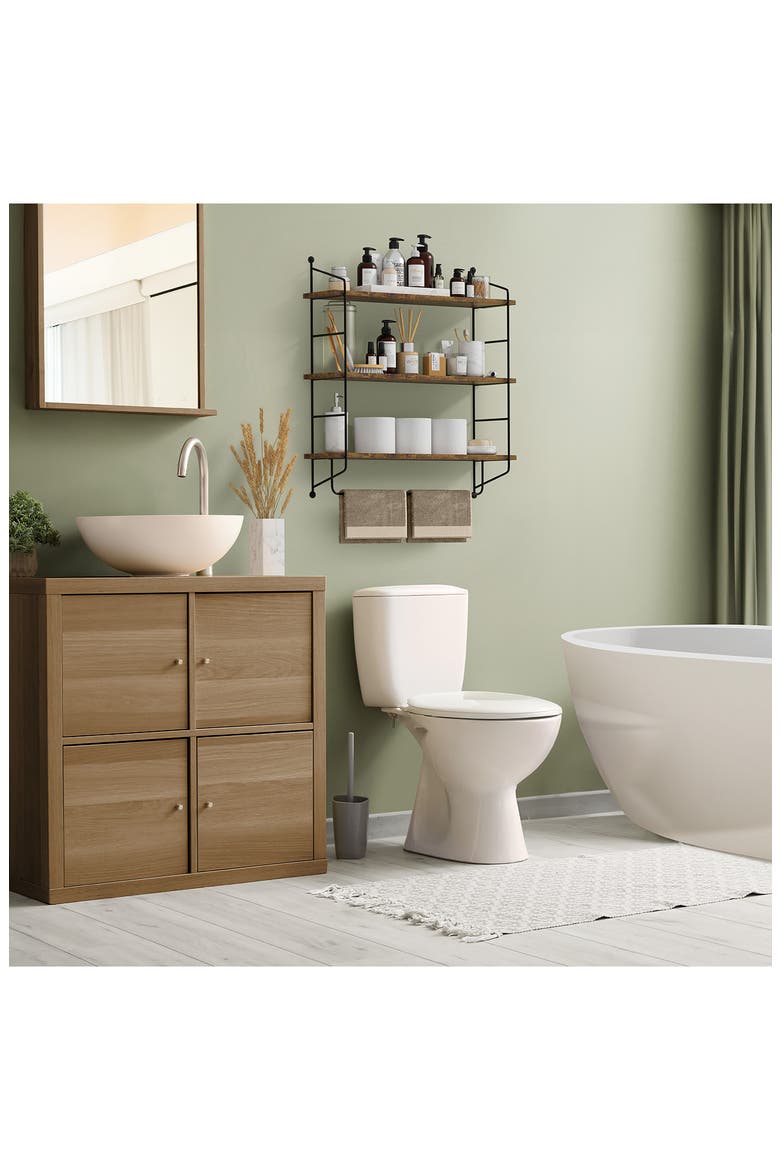 3-Tier Wooden Floating Shelf, Alternate, color, BROWN