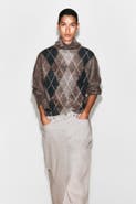 COS Argyle Brushed Pure Cashmere Mock-neck Sweater