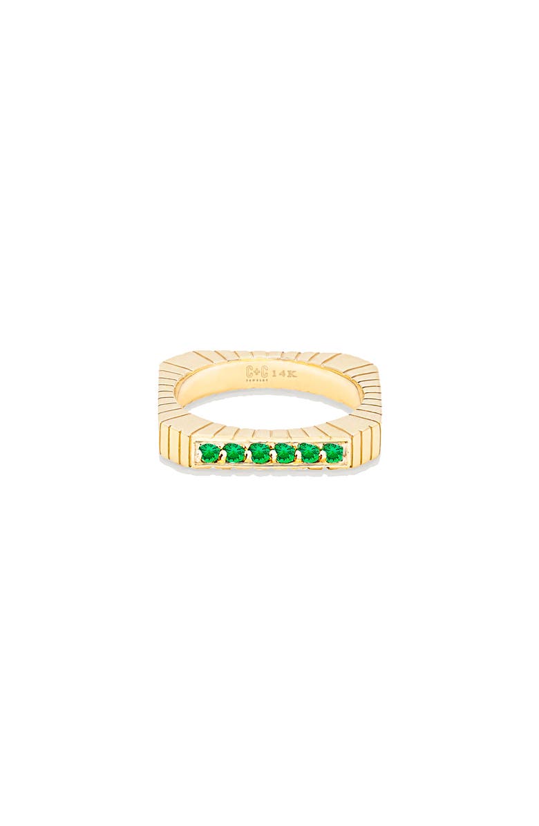 Campbell + Charlotte Spark Etched Stacking Band Ring, Main, color, Emerald-Gold