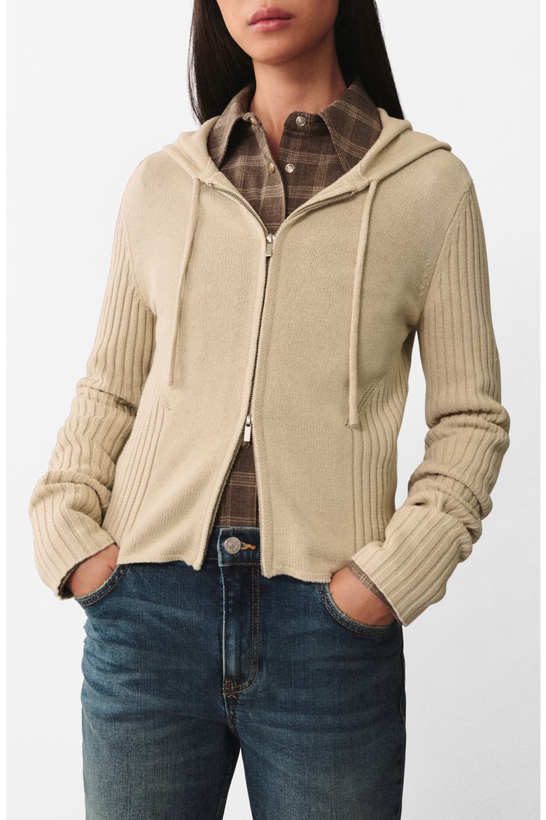 Rib Zip Sweater Hoodie, Main, color, ECRU
