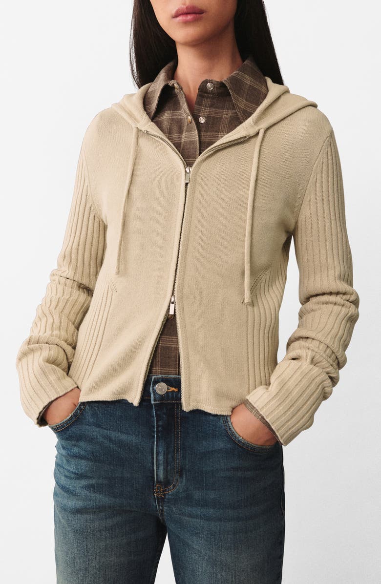 MANGO Rib Zip Sweater Hoodie, Main, color, 