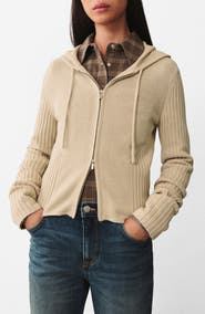 MANGO Rib Zip Sweater Hoodie