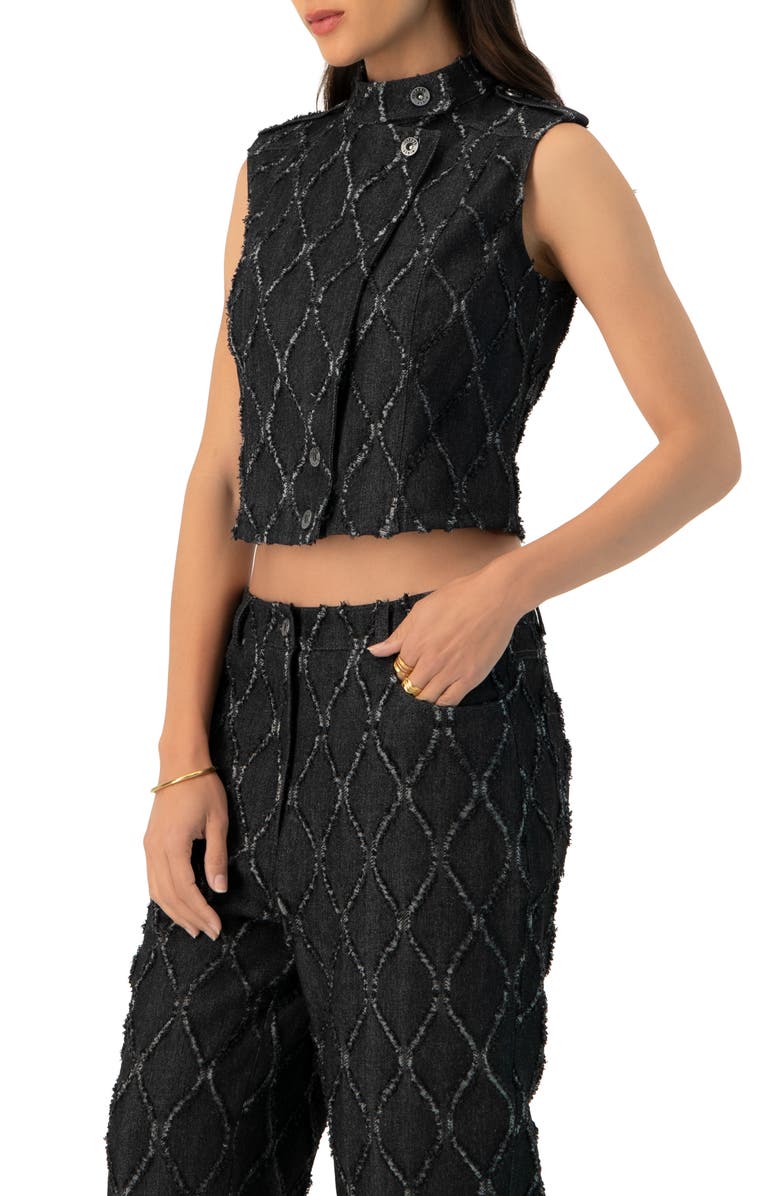 IVONNE Distressed Denim Vest, Alternate, color, Black