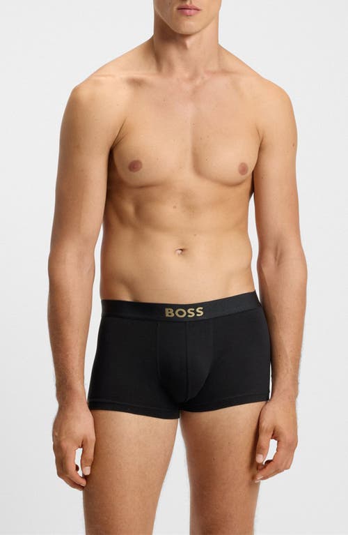 Hugo Boss Assorted 3-pack Gold Boss Logo Power Stretch Cotton Trunks Gift Box In Black