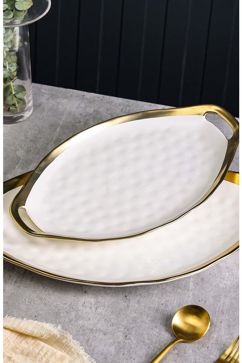 Florian Porcelain 2-Piece Serving Plate Set, Alternate, color, White