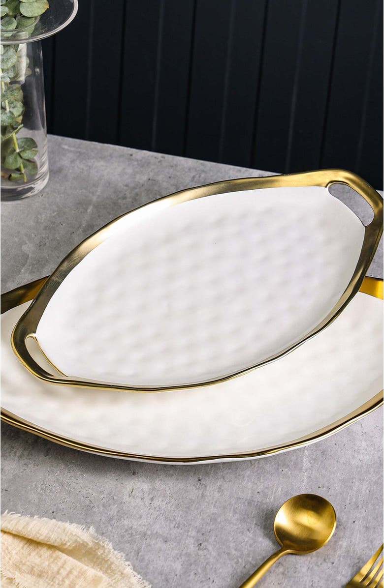 Stone Lain Florian Porcelain 2-Piece Serving Plate Set, Alternate, color, White
