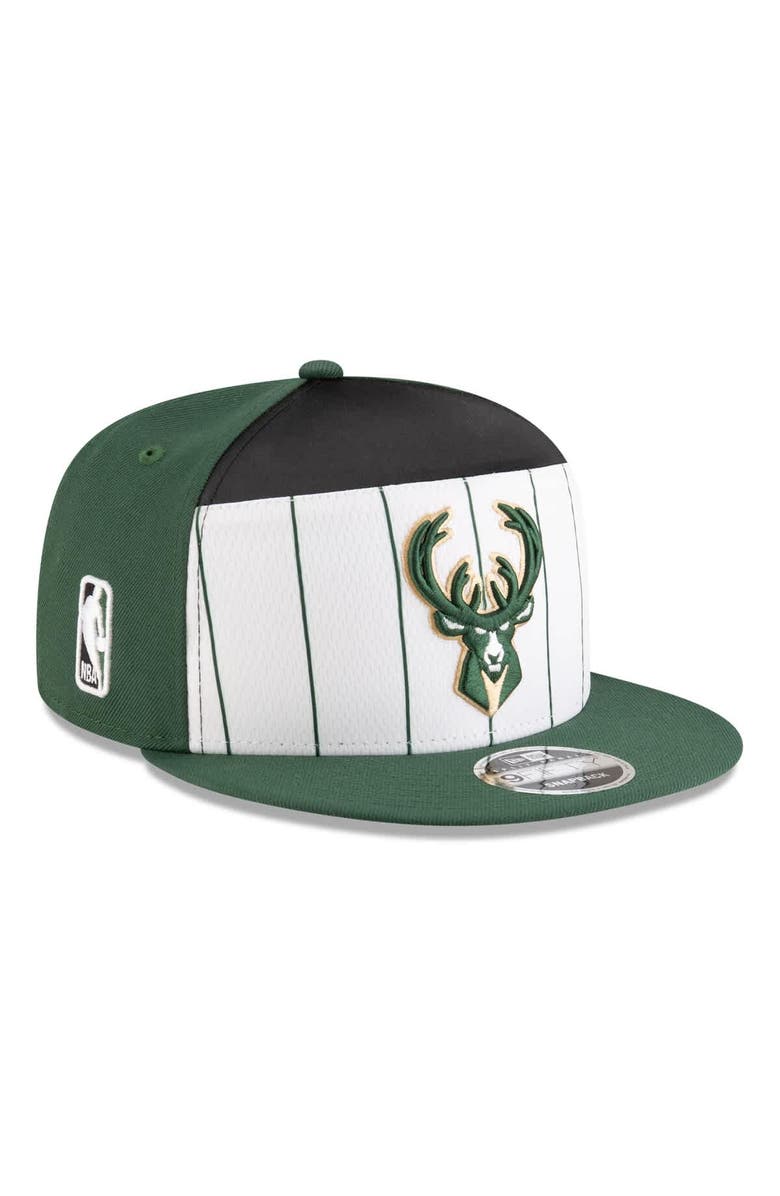 New Era Men's New Era  White/Hunter Green Milwaukee Bucks 2025 NBA Tip Off Split Panel 9FIFTY Snapback Hat, Main, color, White