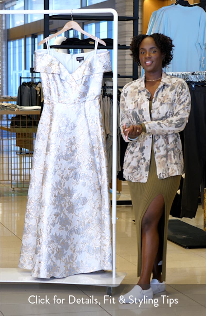 Metallic Floral Brocade Off the Shoulder Ball Gown, sales video thumbnail