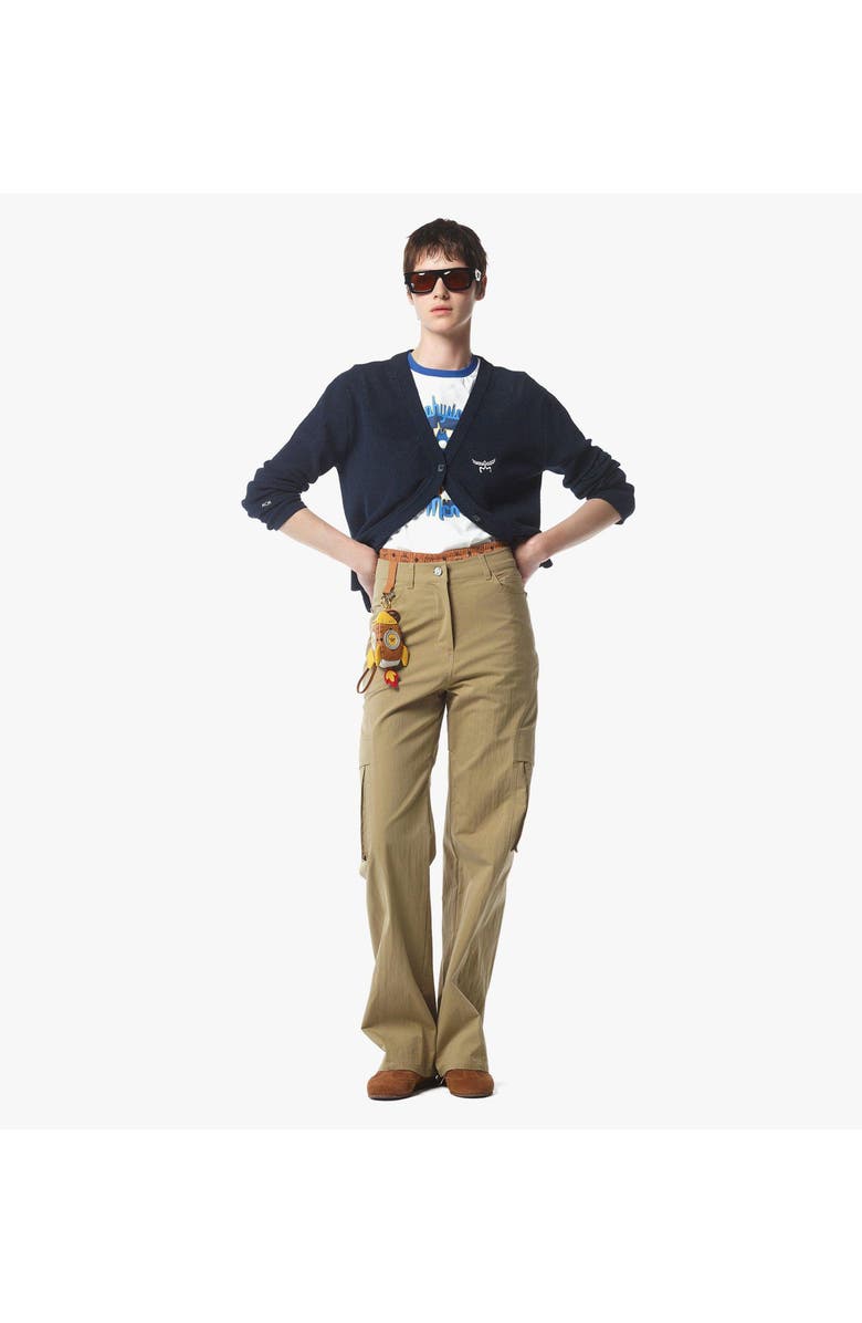 MCM Logo Embroidery Knit Cardigan, Alternate, color, Blue