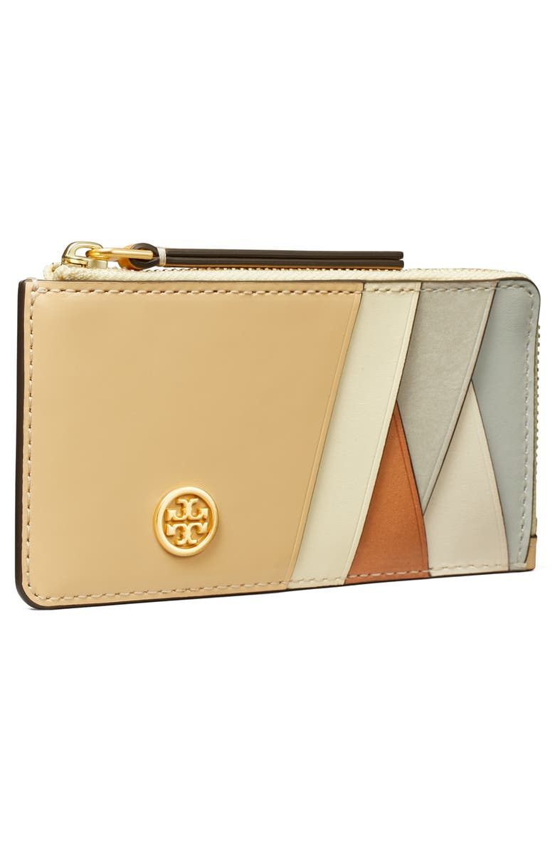 Tory Burch Robinson Patchwork Leather Top Zip Card Case, Alternate, color,
