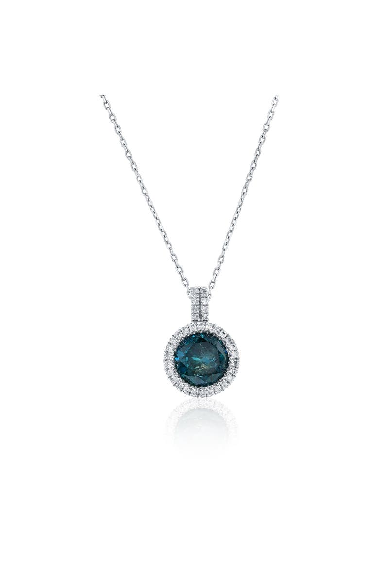 14K Gold Blue Treated Diamond & White Diamond Pendant Necklace, Main, color, White Gold