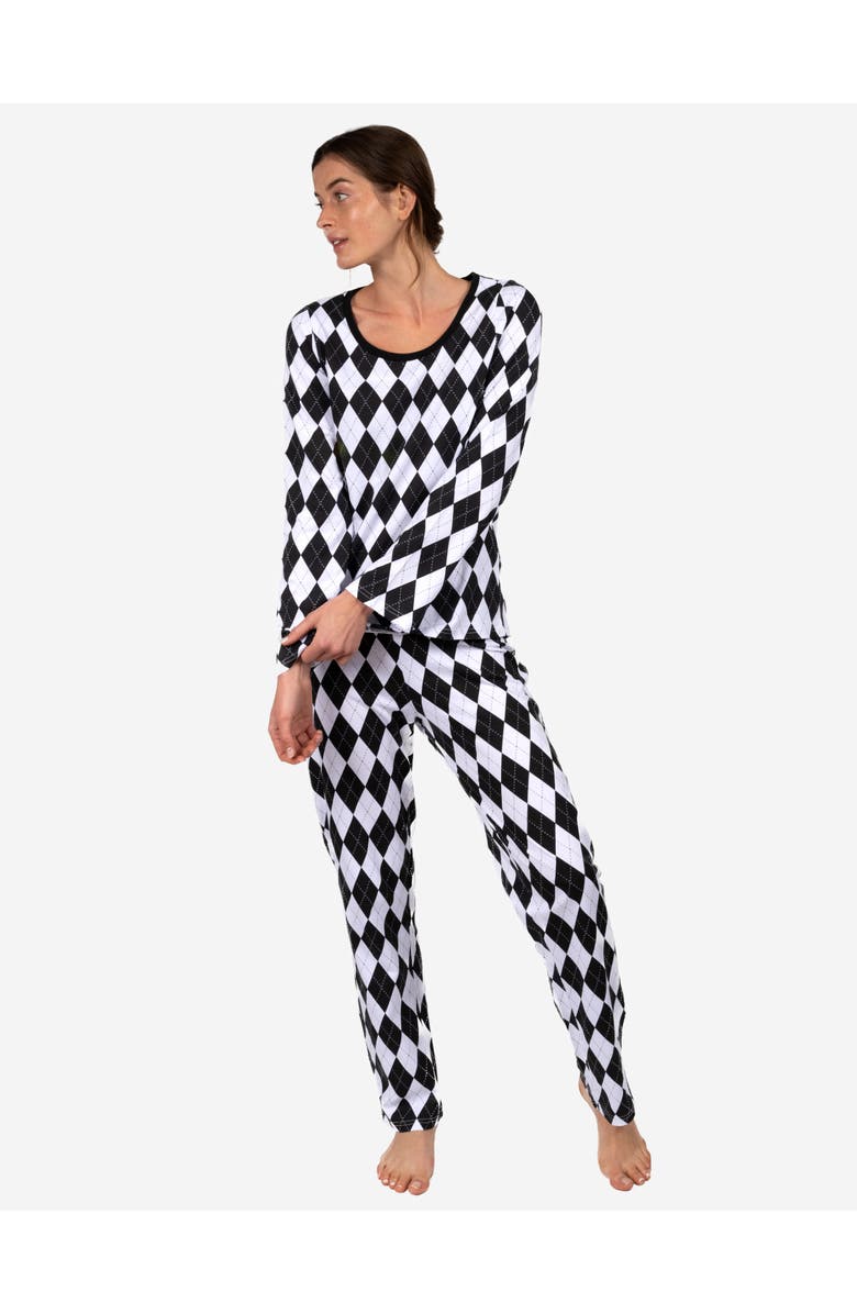 Leveret Women's Loose Fit Cotton Matching Family Holiday Pajamas, Classic & Geometric Patterns, Main, color, Argyle Black & White