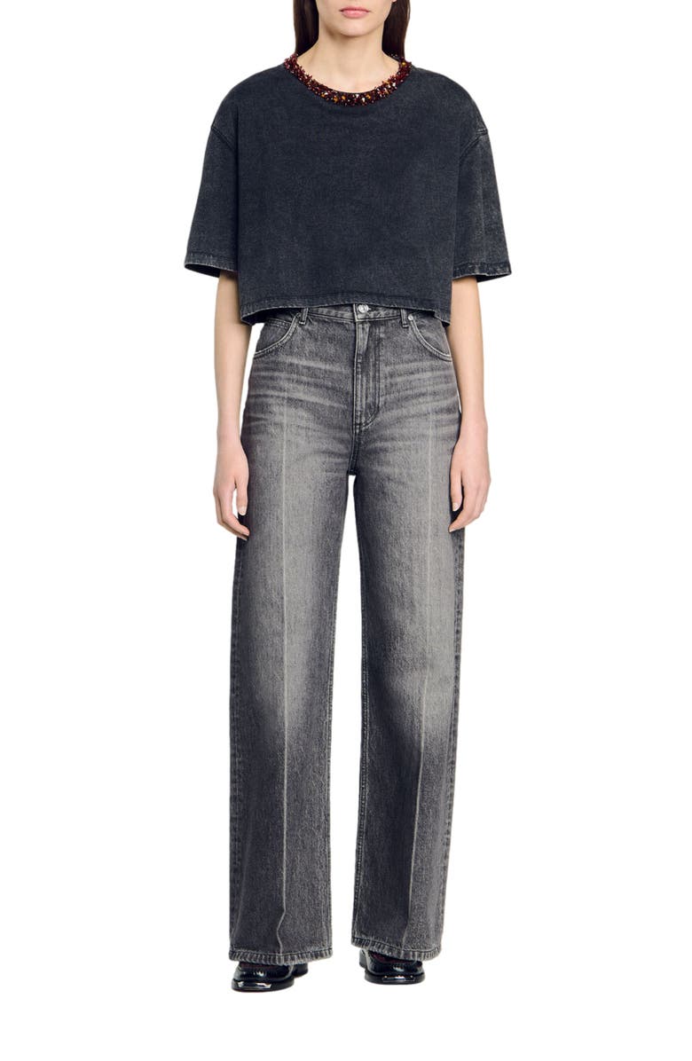 SANDRO Cropped beaded T-shirt, Alternate, color, 