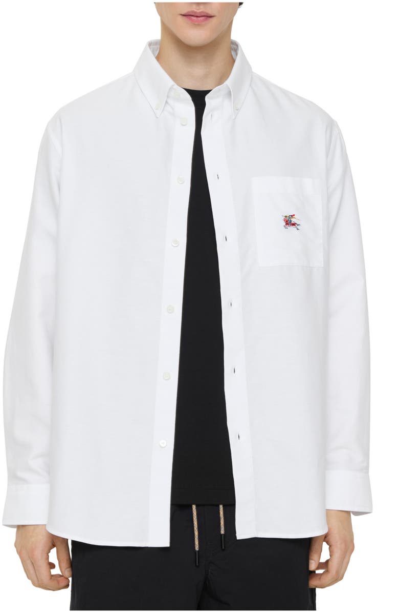 Burberry Relaxed Fit Knight Cotton Oxford Shirt, Main, color, White
